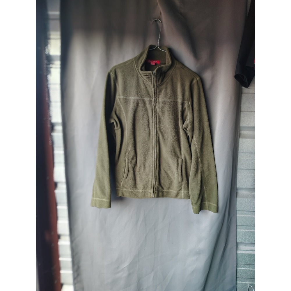 Zena Jeans Olive Green Fleece Jacket Full Zip Mock Neck Large